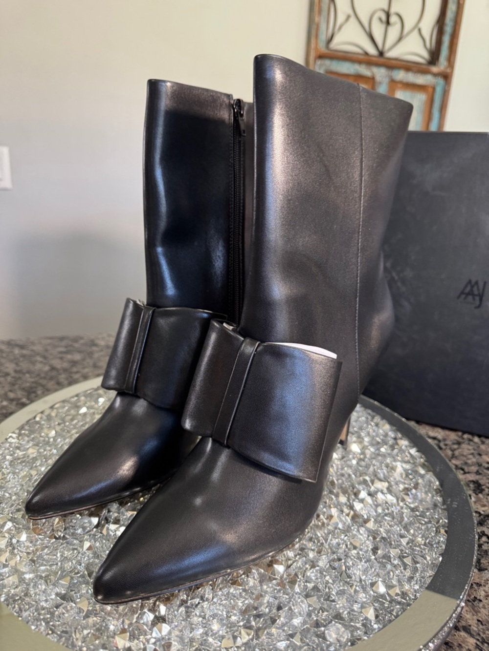 AAJ Leather Pointed-Toe Black Stiletto Ankle Boots NEW - Picture 5 of 15
